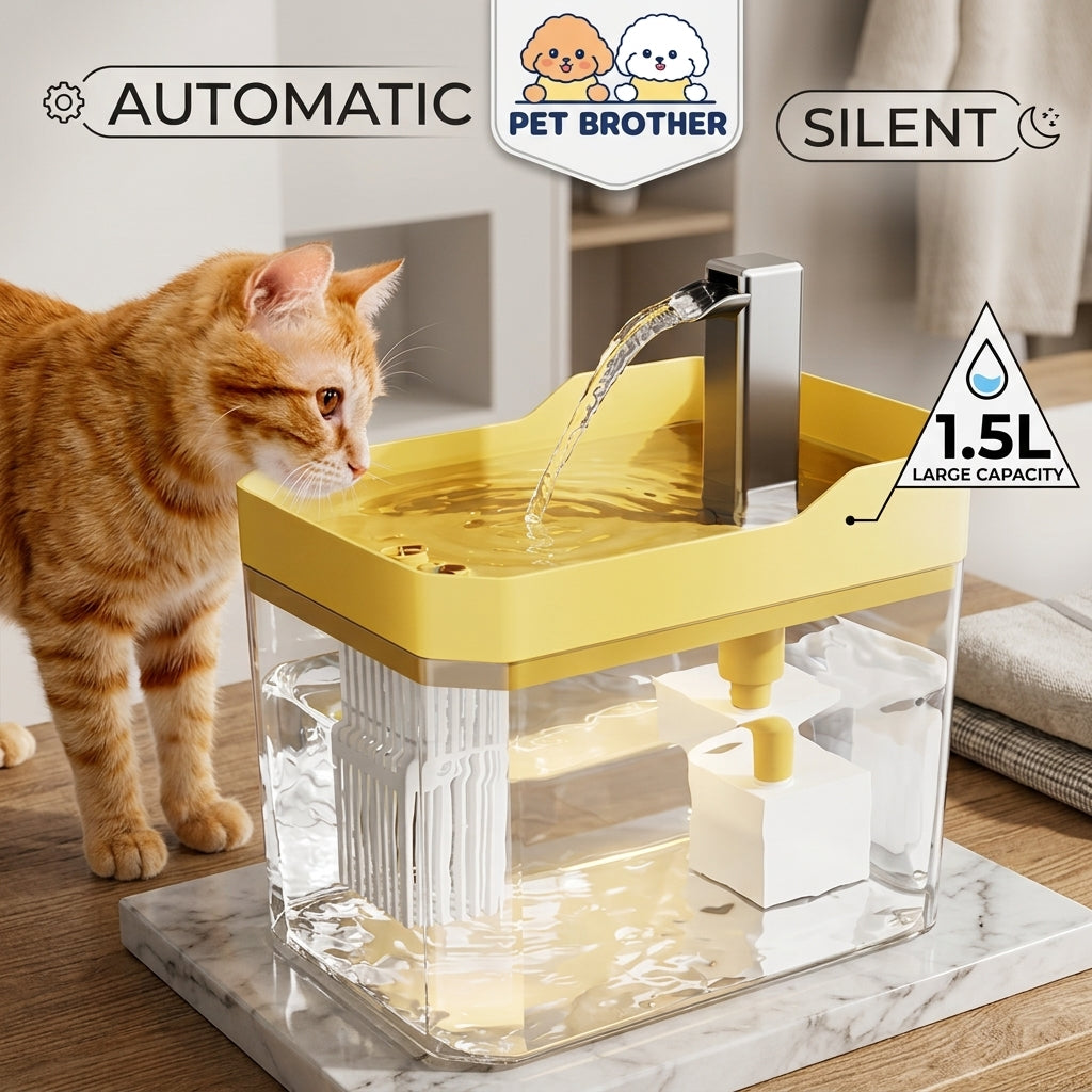 PureStream™ 1.5L Automatic Pet Water Fountain – Ultra-Quiet Smart Water Dispenser with Multi-Stage Filtration